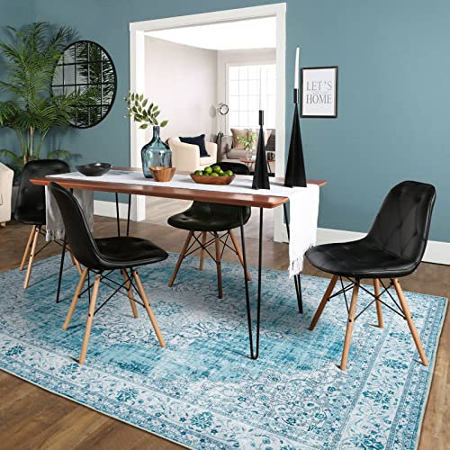 TALETA Teppich waschbar rutschfest, Teppiche für Wohnzimmer, Schlafzimmer, Vintage orientalischer Teppich Groß: 190 x 280 cm, hellblau