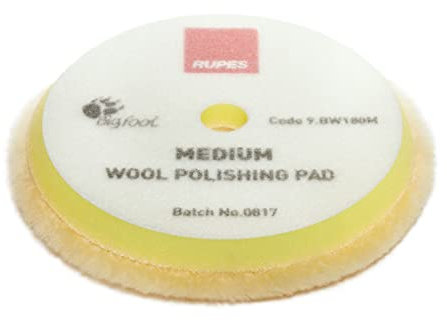 RUPES Woll-Polierpad für Autoschleifen, Polieren und Wachsen, Dual Action Polierer Pad, Auto-Reinigungszubehör zum Compoundieren, Polierpads (gelb, 130/145 mm, Medium, Einzelpad)