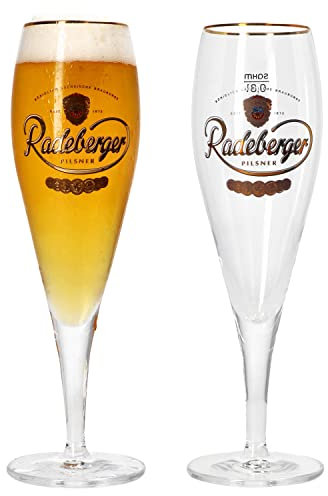 Van Well Radeberger Pilsener Lot de 2 verres à bière calibrés de 0,3 l pour 2 personnes avec logo I Verre à bière transparent I Coupe de bière Verre de marque I Verre à bière