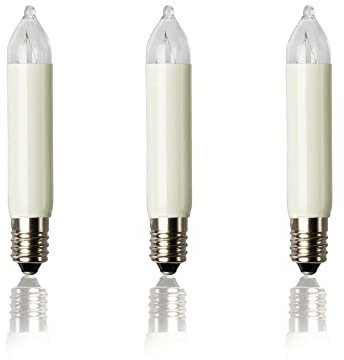 hellum Ersatzbirnen für Lichterbogen, 3 Stück 24V 2W klein-Schaftkerzen für Schwibbogen, für Ersatz-Kerzen Lichterketten innen und außen mit 10 Brennstellen, ø10mm E10/ 24V/ 2W/ 17Lumen 955002