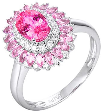 AMDXD Diamantring Weißgold 750 18 Karat Frauen, 1.3ct Saphir Solitärring Rosa, Blumen 750 Weißgold mit Diamant Echtschmuck, Gr.47 (15.0)