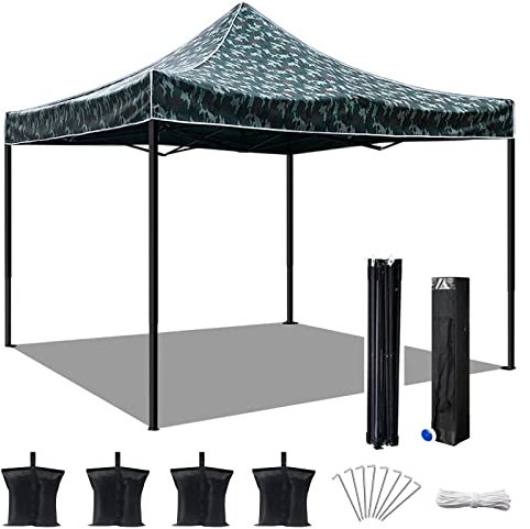 Faltpavillons 3x3m mit Aufbewahrungstasche und 4 Sandsäcken, tragbares faltbares Partyzelt, einfache Einrichtung für den Außenbereich, für Camping, Gartenparty, Strand ( Color : Camouflage )