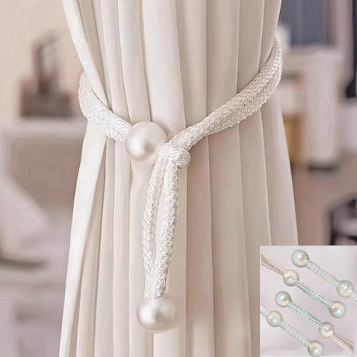 Gardinenhalter Raffhalter,Sinxioer Raffhalter für Vorhänge Beige Weiss Perle Gardinenhalte Vorhang Binder Schnallen Moderne Gardinenclips Schlafzimmer 4 Stück (weiß)