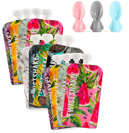 Twistshake 12x Bolsas Reutilizables de Comida Para Bebé 220ml + 3x Cucharas Para Bolsas De Comida | Con Doble Cierre | Bolsas y Cucharas Sin BPA