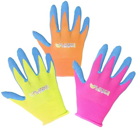 FUZZIO 3 Paar (3 Farben) Kinderhandschuhe Arbeitshandschuhe Latex Schutzhandschuhe Gartenhandschuhe Gr. 2 (2-3 J.A.)