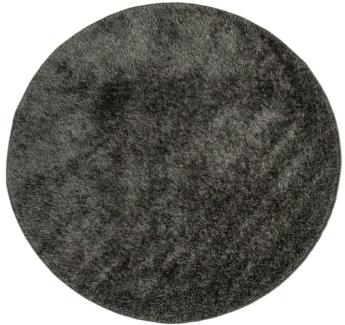 vidaXL Teppich, Wohnzimmerteppich Hochflor Langflor, Moderner Teppich Rund für Wohnzimmer Schlafzimmer, Flauschig Einfarbig rutschfest, Glänzend Anthrazit Ø 120cm
