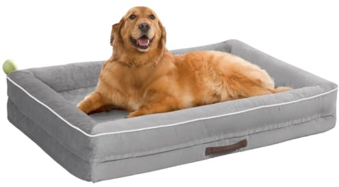 Upvilla Orthopädisches Hundebett Grosse Hunde, Hundekorb Waschbar mit Eierförmiger Kistenschaum，Wasserdicht Hundesofa mit rutschfeste Unterseite und Vierseitiges Kissen (Light Gray, 91x61x18cm)