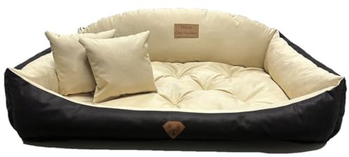Dogs4Life Waschbar Orthopädisches Hundebett Hundekissen Hundesofa Hundekorb für Kleine Mittelgroße Grosse Hunde S - XXL Personalisiert mit Namen (L, Beige)