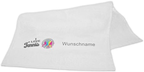 Eurofoto Handtuch mit Namen und Motiv mit I Love Tennis | Namenshandtuch mit Hobby personalisiert | Badetuch mit Wunschnamen