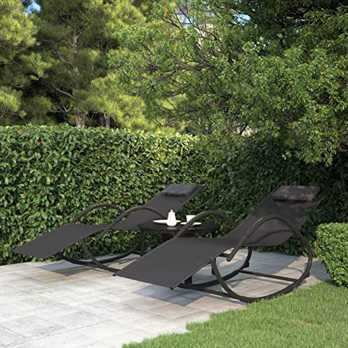 ZEYUAN Schaukelliegen 2 STK Liegestuhl Balkon, Gartenliege, Sonnenliege, Deckchair, Saunaliege, Liege Outdoor, Schwarz Stahl und Textilene
