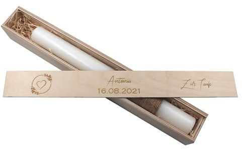 Kerzenbox personalisierbar mit Namen Kerzenboxen personalisiert Kommunionskerzen-Box Aufbewahrungsbox für deine Taufkerze Konfirmation oder Kommunionskerze Stabkerze 44cm Ornament Kreis