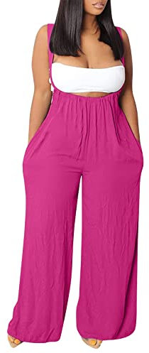 Arbeits-Latzhose für Damen, weich, Baggy-Hose, Übergröße, elegant, bedruckt, Übergröße, mit Schulterriemen, einfarbig, mit Taschen, ärmellos, Vintage-Hose für Damen, Warmes Rosa., S