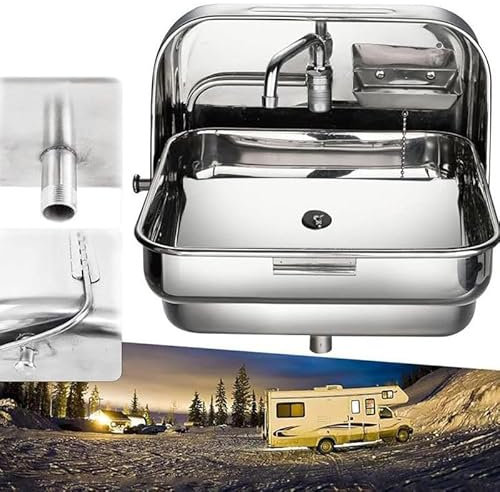 HLGKBY Évier de lavabo de Caravane pour Camping-Car, évier Mural pour Camping-Car, évier en Acier Inoxydable avec Robinet d'eau, évier de Camping-Car Pliable, lavabo à Main, lavabo de Camping-Car, A