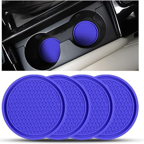 4 Pack Car Cup Holder Coasters, 7cm Anti-Slip Silicone Auto Insert Cup Coaster, Non-Slip Vehicle Cup Mats for Women and Men, Interior Accessories Universal for Most Cars Trucks(Dark-Blue)