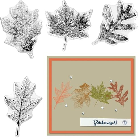 Hying 4 Stück Ahornblätter, transparente Stempel für Kartenherstellung, Herbstblätter, Herbstblätter, transparente Stempel, Siegel für Bastelarbeiten, Scrapbooking, Fotoalbum, Dekorationen