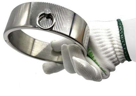 Soarvlorfy 4 cm Höhe Fetisch Halsband mit Traktionsring, Edelstahl Neck Kragen Bondage Erotik Halsfessel Sklaven Bondage Metall Sex Halsreif BDSM-Sexspielzeug für Männer Frauen Paare,Silber,Ø 13.6cm