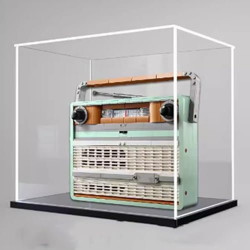 Espositore in acrilico, per Lego 10334, modello vintage radio, antipolvere, trasparente, per collezioni (solo espositore) (base nera)