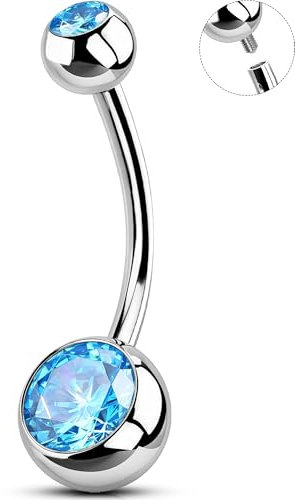 OUFER Body Piercing Iternally Bauchnabelpiercing Schmuck Belly Bars Piercing 316L Edelstahl 14G Bauchnabelpiercings 10/12/14/16mm Navel Bars Belly Button Ring Aqua CZ Navel Piercing