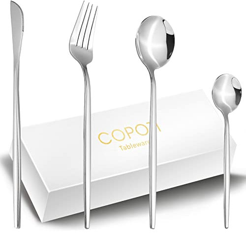 COPOTIO Besteck Sets 6 Personen, Edelstahl Besteckset 24 teiliges mit Messer Gabel Löffel, Schlanker Griff