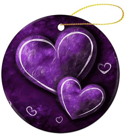 Keramik-Ornamente, doppelseitiger Druck, rund, Porzellan, Weihnachtsdekoration, violette Herzen, bedruckt, Weihnachtsbaumbehang, Zuhause, Geschenk, Souvenir, Party-Dekorationen