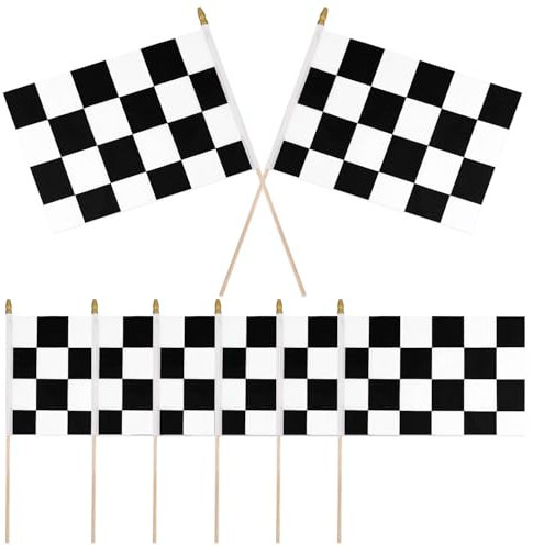 12stk Rennflaggen, 20,5x14cm Karierte Flaggen auf Stäben mit Speerspitze Handgehaltene Schwarz-Weiße Flaggen Wiederverwendbar Karierte Stockflaggen für Partydekorationen
