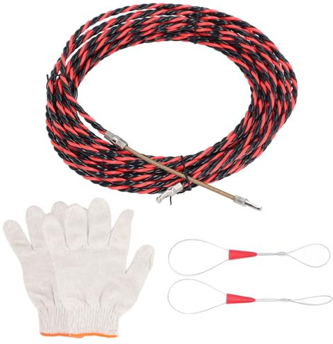 HUONIU Flachkopf-Kabeleinfädler, Elektriker-Handwerkzeug, flexible Federkabelführung, 10 m, mit Handschuhen und Kabelbindern (15M)