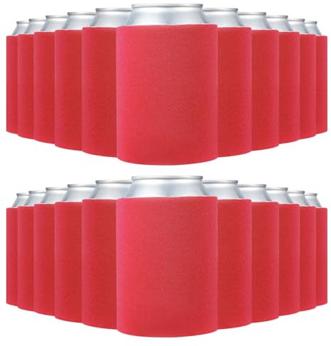 PATIKIL Blank Beer Can Cooler Sleeves, 50Pcs Plain Bulk Collapsible Bottle Sleeve Insulated Foam Can Cover for 10oz Bottle Can Wedding Party Events HTV Sublimation, Red