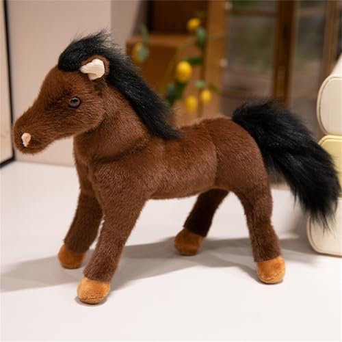 champracer Plüschtier Pferd Lebensecht Stehend Pferd Plüsch Spielzeug Kuscheltier Puppe Stofftier Simulation Kuscheltier Klein Plüsch Pferd (Dunkelbraunes Pferd,25 cm)