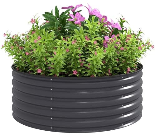 Outsunny Hochbeet aus Stahl, Pflanzbeet Frühbeet Gartenbeet stapelbar Blumenkasten steckbar Pflanzkasten 120x120x43cm Gemüsebeet für Garten Balkon Terrasse, Pflanzkübel für Blumen, Pflanzen