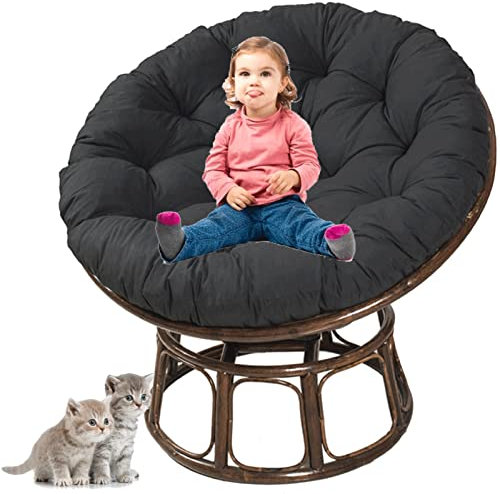 Genérico Sillón Plegable para Exterior, Mecedora, para Patio, con cojín Grueso Giratorio Tipo Cesta para Exterior, Suave y cómodo, de Mimbre y ratán, 120 x 120 cm.