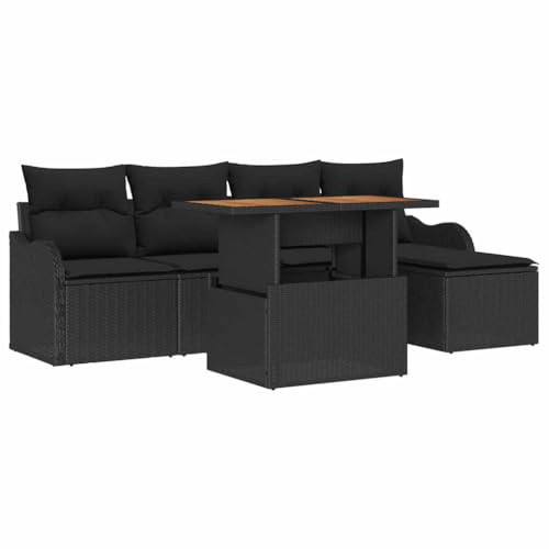 vidaXL Garten-Sofa-Set mit Kissen 6 pcs Schwarz, Garten- und Terrassen-Sofa, modernes Patio-Set, UV-beständig, abnehmbare Kissen, gemütlicher Sitzplatz