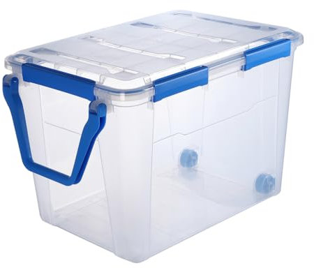 Kreher® Wasserdichte Aufbewahrungsbox Rollbox Transportbox (IP67) mit Deckel und Rollen. Aus robustem Kunststoff mit praktischen Transportgriff. 100 Liter Volumen. Staub- und Nässegschützt. (1)