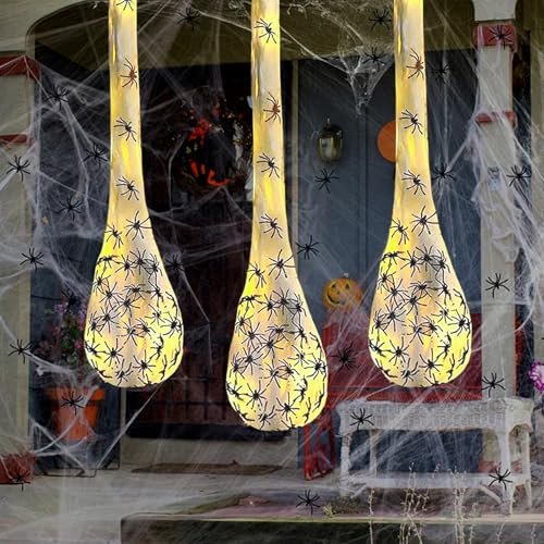 Halloween Deko, 3 Stück 90cm Hängende Leuchtend Spinne Eier Säcke Deko Outdoor Leuchtend Spinneneier, LED Halloween Party Dekoration, Spinnen Hängend Dekoration Hallowen für Garten, Rasen, Baum