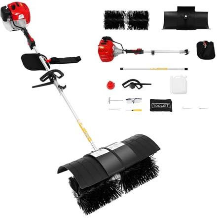 ROGONPDK 2.3 PS 52CC Benzin Kehrmaschine, Motorbesen, 2-Takt Garten Elektro Schneefräse, Schneeschieber, Kunstrasen Einfahrt Rasen Schnee Sauber Nylonbesen, Räumgerät, Schnee Sweeper