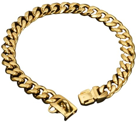 Hundehalsband aus Metall, goldene Kette, Hundehalsband mit sicherem Verschluss, 19 mm breit, Halsbänder im kubanischen Stil für große Hunde, 61 cm