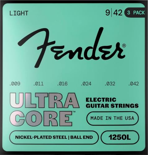 Fender 1250 Ultracore Gitarrensaiten, vernickelter Stahl, Kugelende, 1250L Spuren .009-.042, (6) 3-Pack