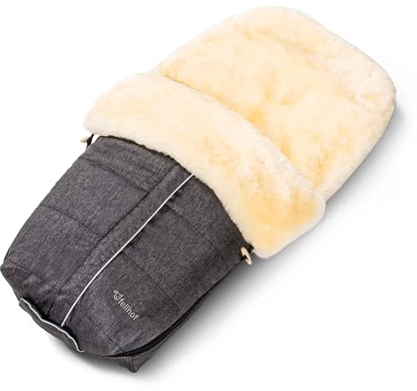 Fellhof ASPEN Lammfell Kinderwagen Fußsack | 50x98 cm | Merino-Lammfell | für ergonomische Buggys | wind- und wasserabweisend | graphit-melange (Vorgängermodell)