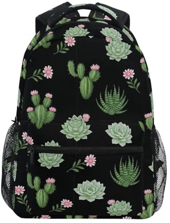 CHIFIGNO Zaino per bambini per la scuola, cactus, piante grasse, nero, borsa per la scuola zaino da viaggio leggero, Cactus Piante Succulente Nero, Medium, Zaini Daypack