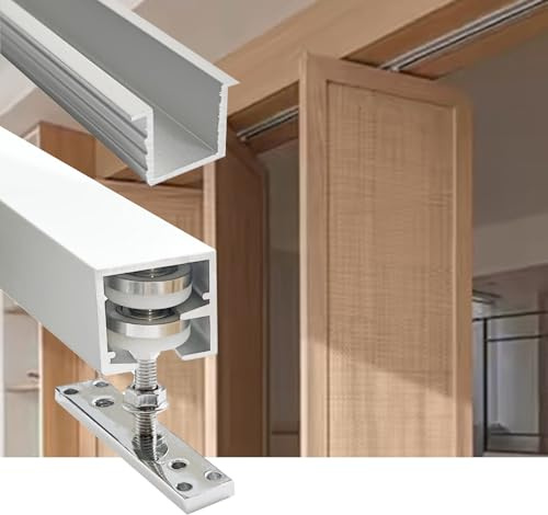 DECAKE Guia Puerta Corredera Kit de Herrajes para Rieles Puertas Corredizas Plegables Estilo Acordeón, Caja, Granero, J