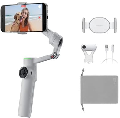 Insta360 Flow 2 Pro AI Tracker Bundle (grigio pietra) - Gimbal pieghevole per smartphone AI con inseguitore AI, tracciamento multi-persona e tracciamento panoramico infinito a 360°