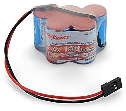 Tenergy 6 V 1600 mAh wiederaufladbarer Side by Side Hump Akku-Pack, NiMH-Empfänger-Akku mit Hitec-Anschluss für ferngesteuerte LKWs, ferngesteuerte Autos und RC-Hobby-Elektronik