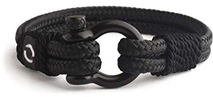 Mens Rope Bracelet - Stainless Steel Black Shackle, Extremely Durable and Scratch Resistant Waterproof Paracord, Handmade, Nautical Wristband for Men B-3-7.5