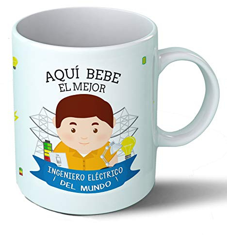 Planetacase - Taza Ingeniero electrico - Regalo Original - Cerámica 330 mL - Taza Desayuno Apta para Microondas y Lavavajillas - Ingenieros - Resistente a Lavados