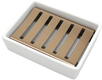 Lofekea Or Rose Porte-Savon en céramique Porte-Savon en Acier Inoxydable pour Salle de Bains et Douche Double Couche Drainant boîte à Savon