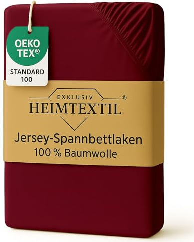 EXKLUSIV HEIMTEXTIL Jersey Spannbettlaken Premium Marke 180-200 x 200 cm 100% Baumwolle Öko - Tex Zertifiziert, Markenqualität, Matratzenhöhe bis 25 cm, Bordeaux