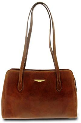 GIUDI ® - Klassische Damenhandtasche aus Rindsleder, echtes Leder, Umhängetasche, Made in Italy. (braun)