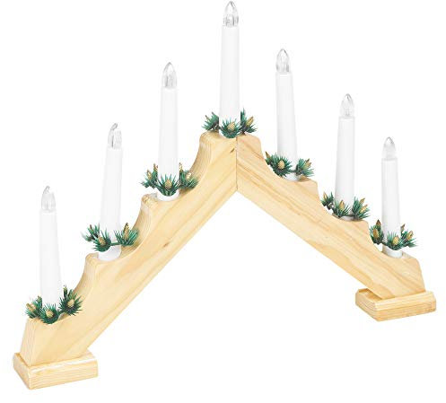 Traditioneller 7-armiger LED-Kerzenständer, Weihnachtsbeleuchtung, Heimdekoration, benötigt 2 x AA-Batterien – erhältlich in 2 Farben (Holz)