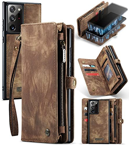 UFinetech Abnehmbar Magnetische Samsung Galaxy Note 20 Ultra Hülle Tasche Case Stylish Luxus TPU Leder Kartenfach Kette Flip Reißverschluss 2-in-1 Wallet Galaxy Note 20 Ultra 5G Cover Cute Gute 2020