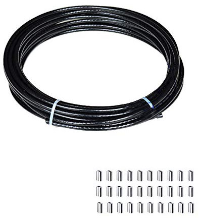 XMRISE - Cavo in acciaio inox 304 rivestito in vinile intrecciato antiruggine, lunghezza 100 m, nero, diametro 1 mm