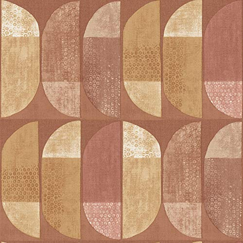 Papier peint cuisine terracotta | Tapisserie géométrique rouge marron pour salon | Papier peint intissé géométrique pour entrée